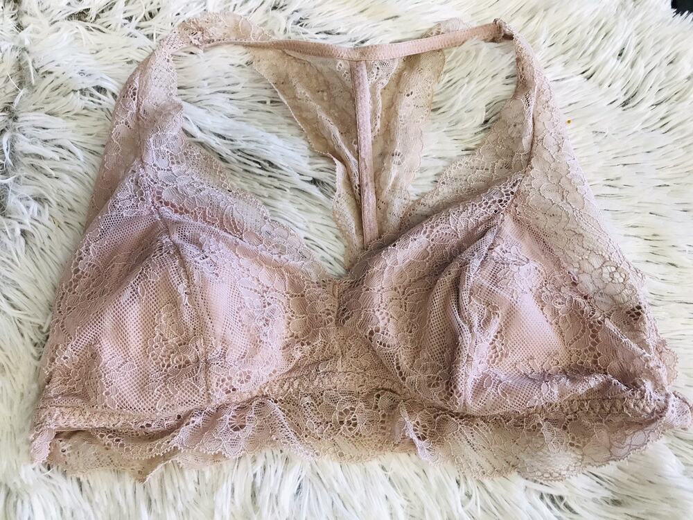 Gilligan & O'Malley Baby Pink Floral Lace Wireless Racerback Pullover Bralette M